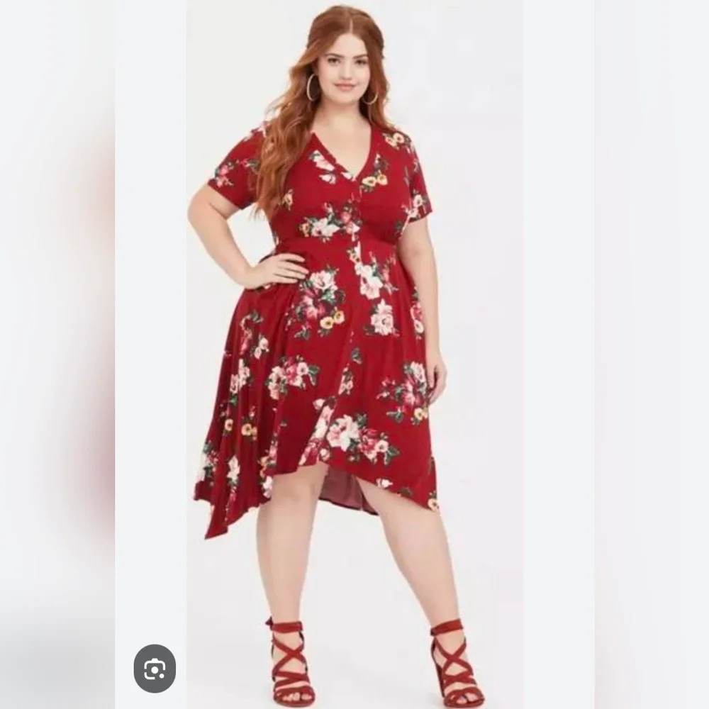 Floral Asymmetrical Hem Flowy Dress Pockets #358 - Picture 3 of 6